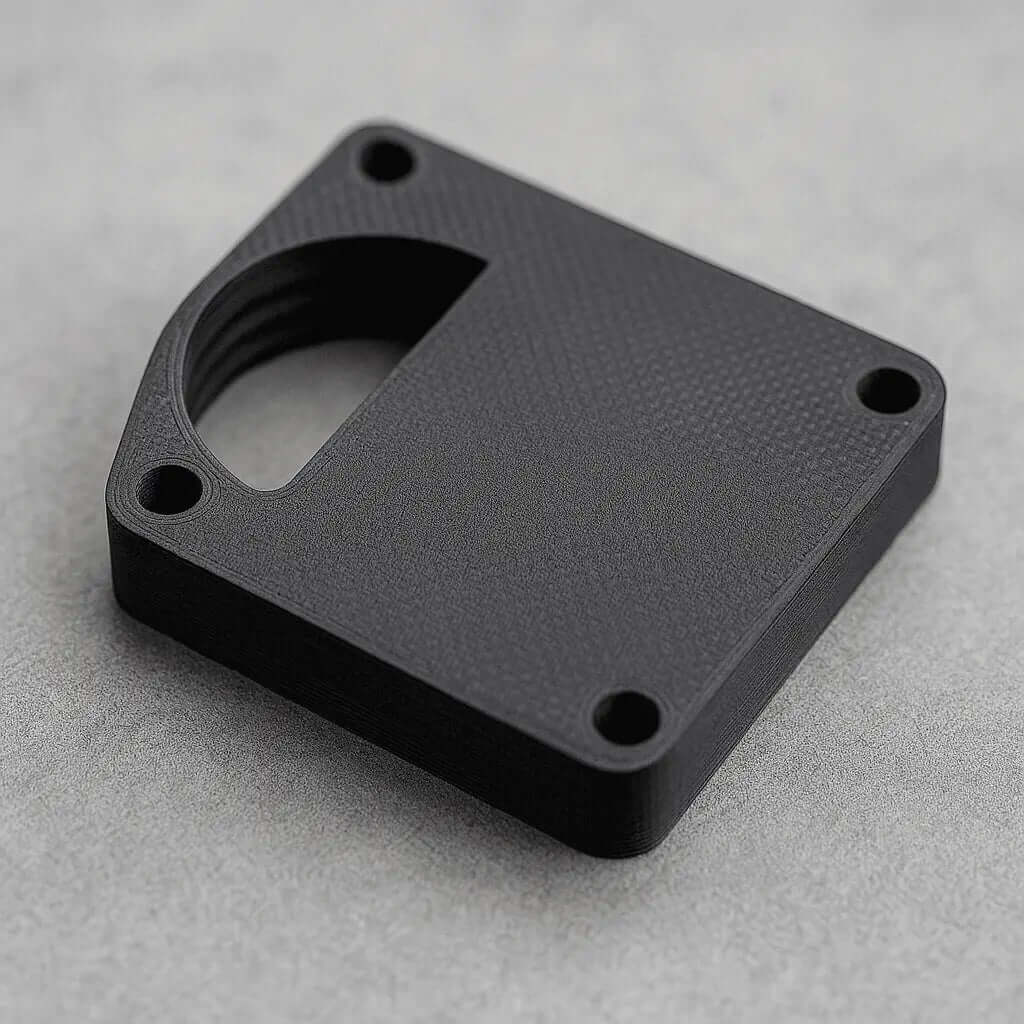 Guide: Vilket 3D-printmaterial ska du välja? – PLA, PETG, ABS, ASA, Flex, CF & GF förklarat - svarta 3D-utskrivna detaljer