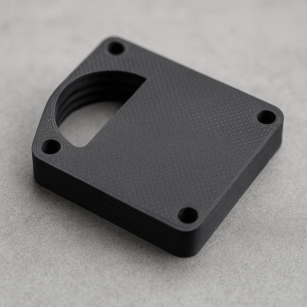 Black metal bracket on a gray background